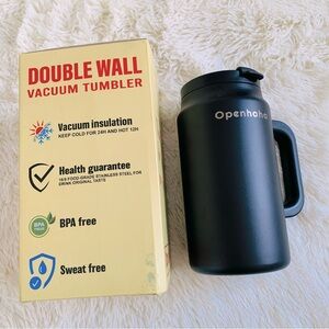 Openhaha Black Vacuum Tumbler with Straw Lid, 50 oz, New